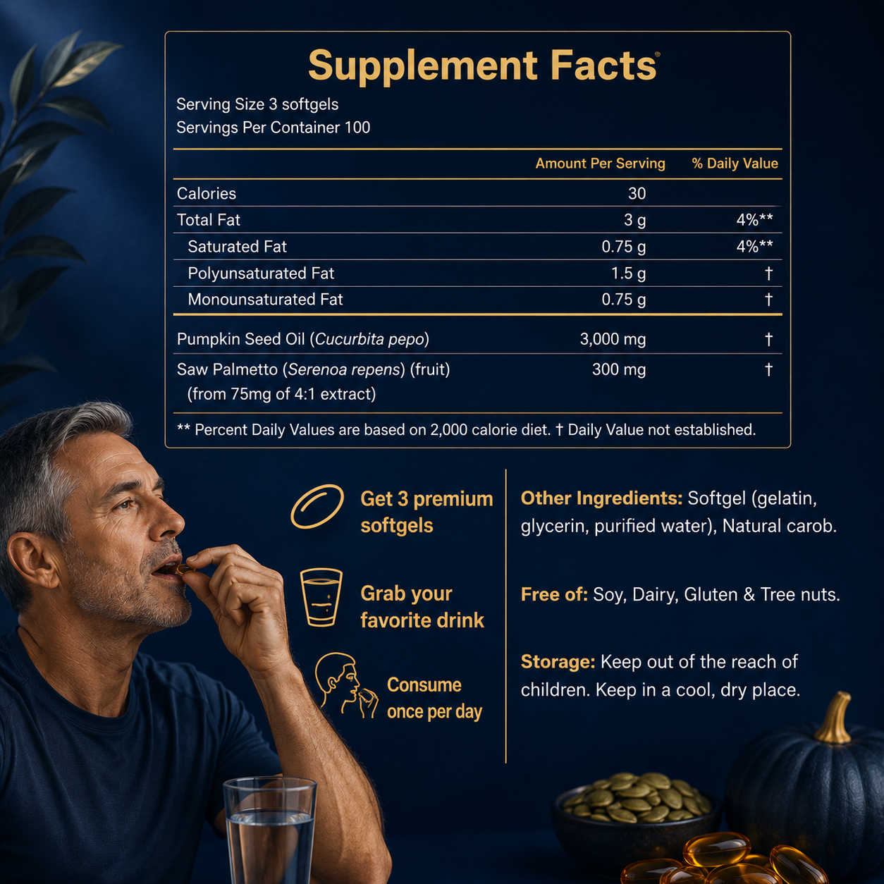 Natzen Pumpkin Seed Oil Softgels,Treat the root cause of the problem.